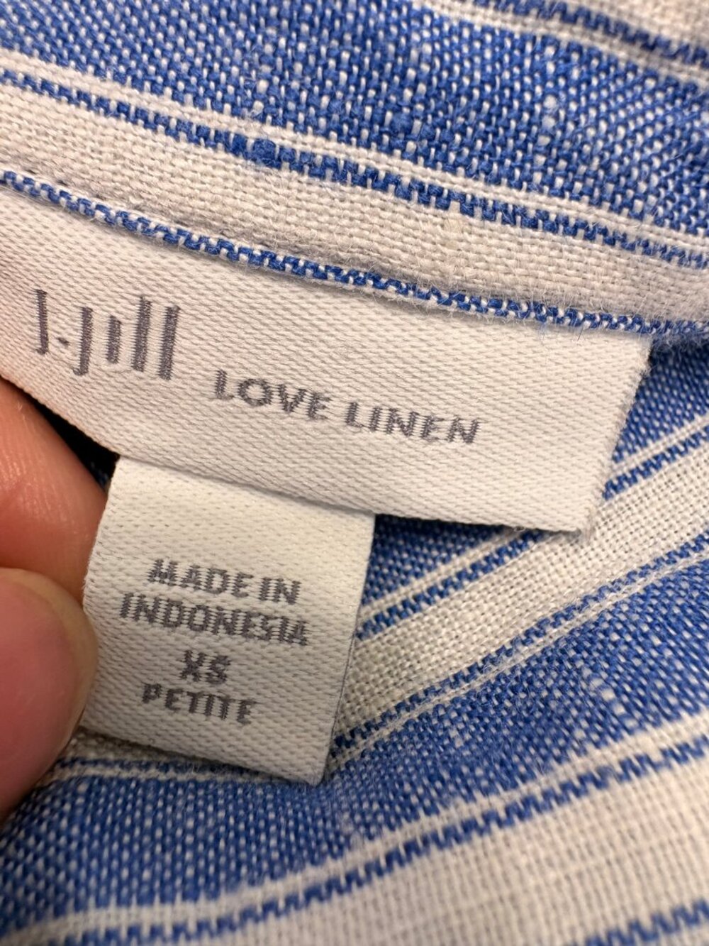 J.Jill Blue White Striped 100% Linen Roll Tab Button-Down Shirt Extra Small - Picture 4 of 7